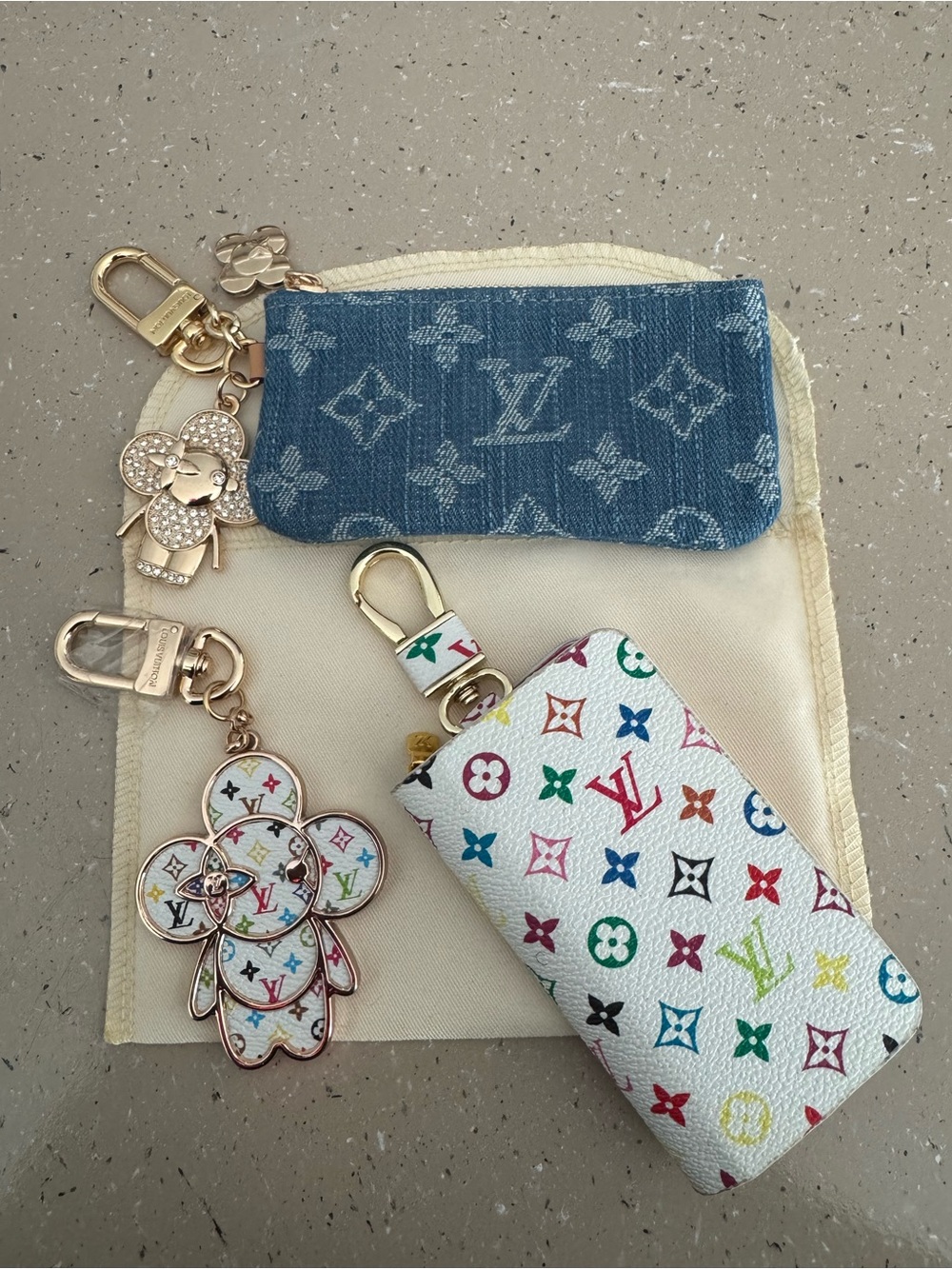 INSPIRED Multicolor Key Pouch, Multicolor Viv and Denim pouch.